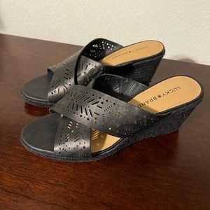 Lucky brand, black woven wedge
